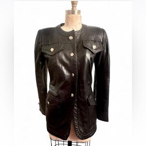 Vintage Bettina Liano black lambs leather jacket suit blazer button down sz 6